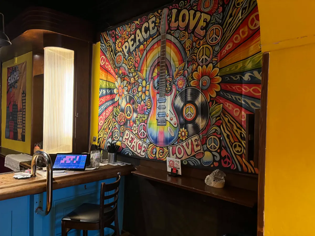 Peace & Love mural by the bar