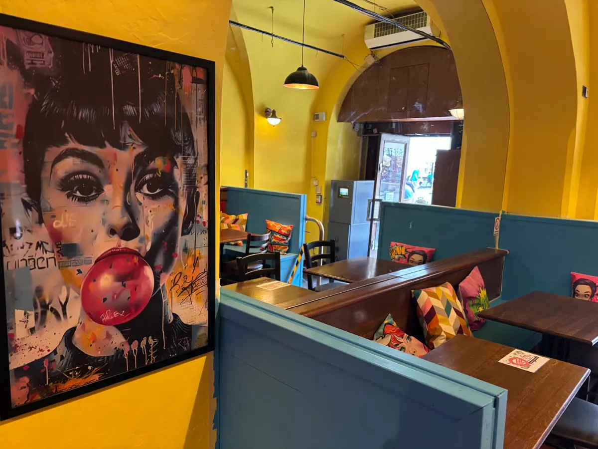 Blue booths and pop-art portraits